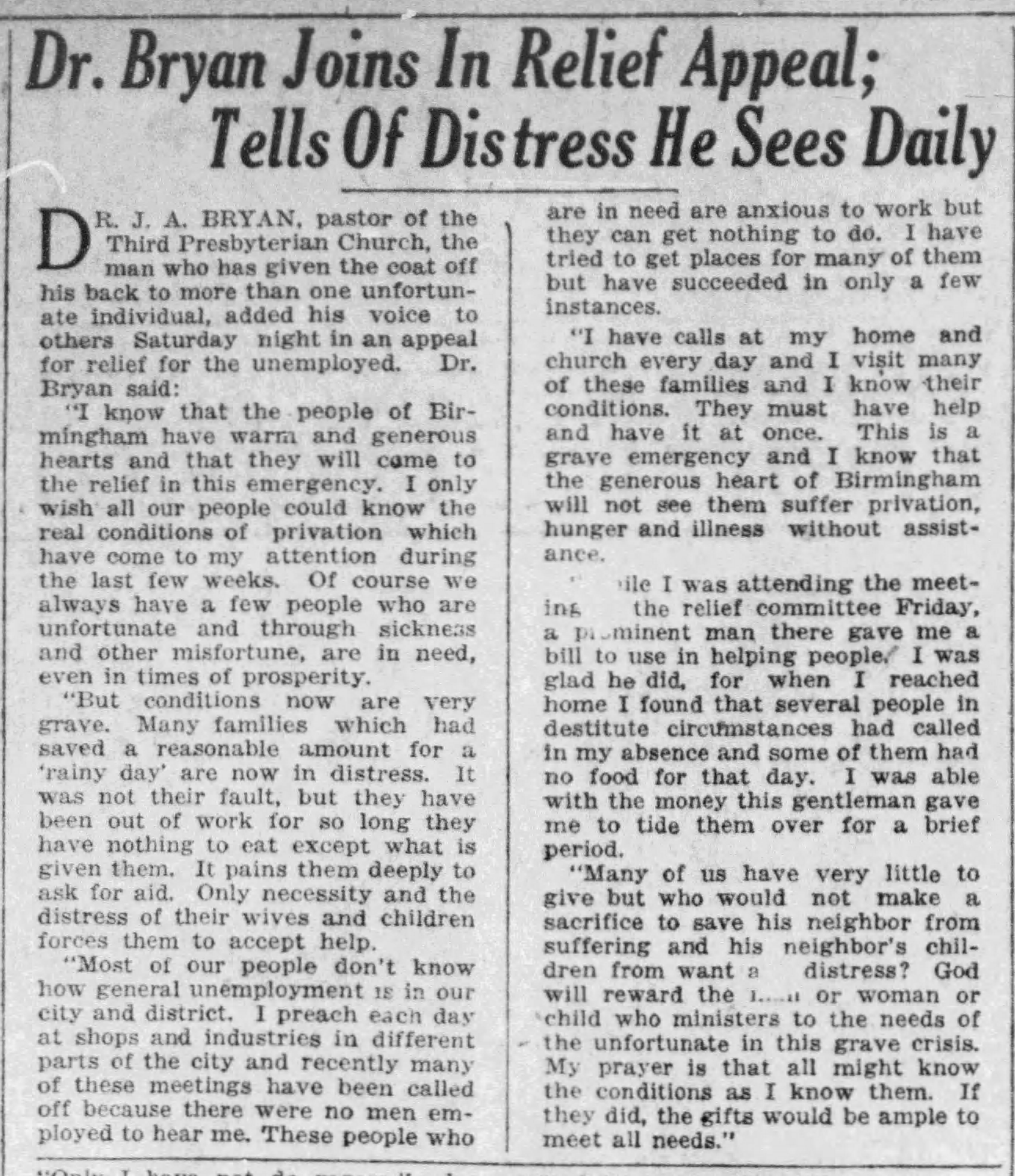 Dr. Bryan Joins In Relief Appeal; Tells of Distress He Sees Daily